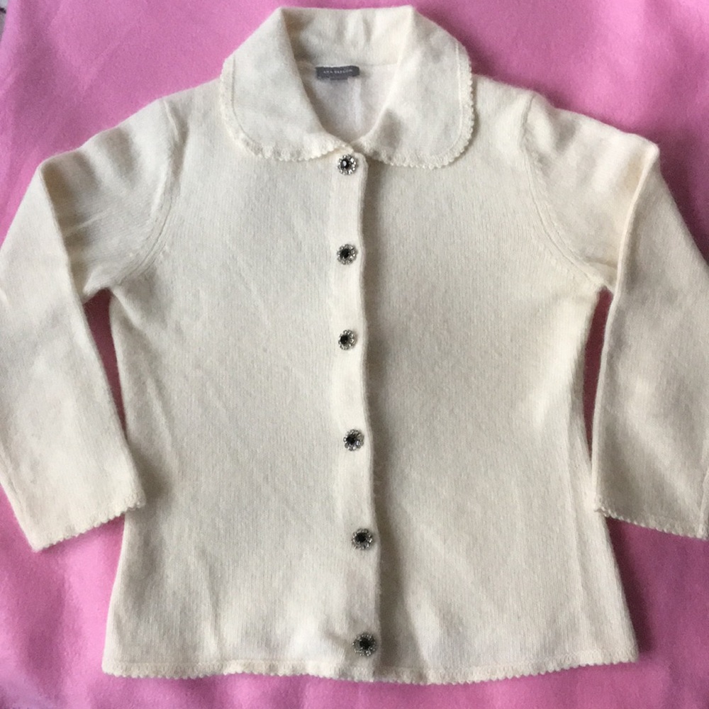 Preppy Ann Taylor sweater, dressy jewel buttons, Peter Pan collar, wool blend, S